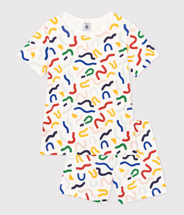 Pyjama short imprim&eacute; phosphorescent en coton enfant blanc/multicouleur