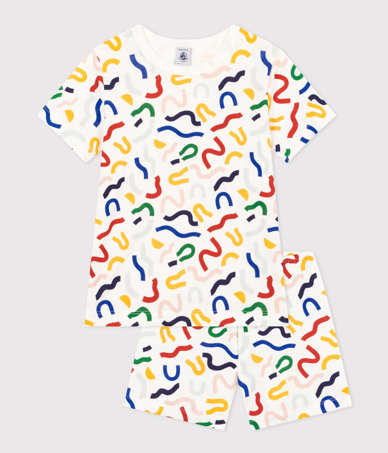 Pyjama short imprim&eacute; phosphorescent en coton enfant blanc MARSHMALLOW/blanc MULTICO