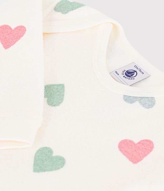 Pyjama b&eacute;b&eacute; en coton &eacute;ponge ouverture sans pression imprim&eacute; c&oelig;urs &eacute;cru/multicouleur