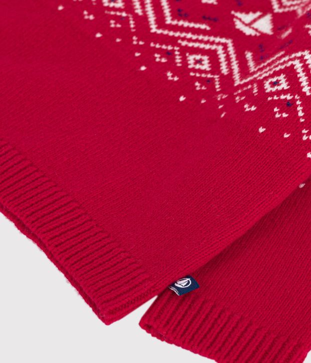 Pull b&eacute;b&eacute; en laine et coton &agrave; motifs jacquard rouge/multicouleur