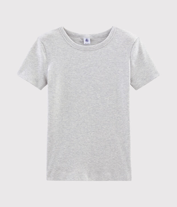 Tee shirt manches courtes iconique femme gris chin&eacute; clair