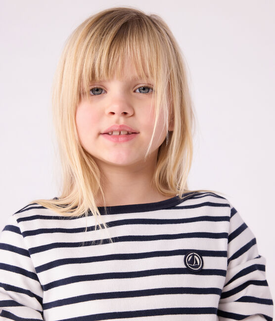 Marinière en coton enfant fille / garçon blanc MARSHMALLOW/bleu SMOKING