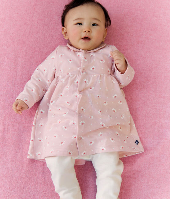 Robe bébé à col imprimé fleurs et coeurs et legging en coton rose JOLI/blanc MULTICO