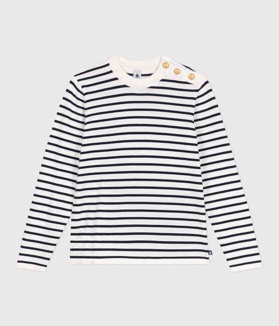 Pull marin femme en coton à rayures blanc MARSHMALLOW/bleu SMOKING