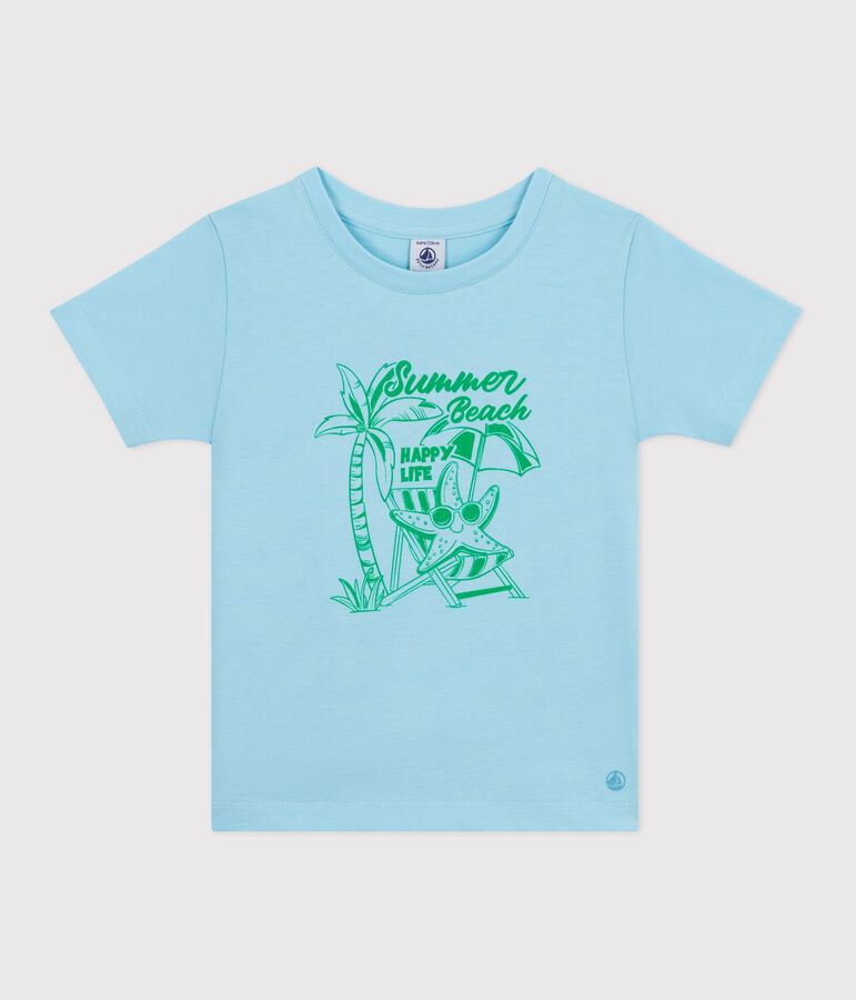 Teeshirt enfant en coton manches courtes imprim&eacute; bleu AQUATIC