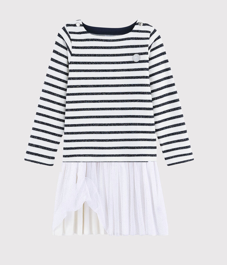 Robe manches longues enfant fille blanc/SMOKING ARGENT BRILLANT