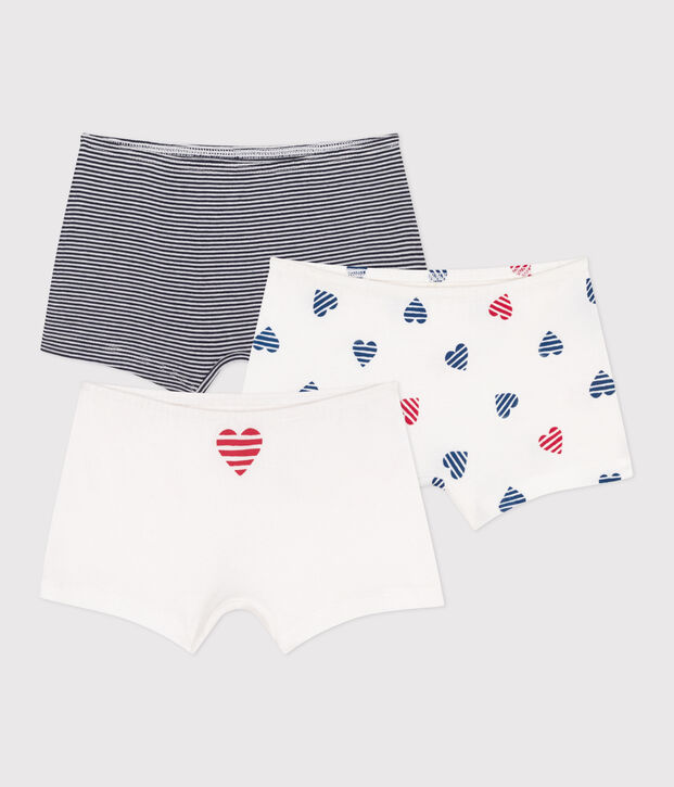 Lot de 3 shorties enfant en coton long imprim&eacute; c&oelig;urs multicouleur