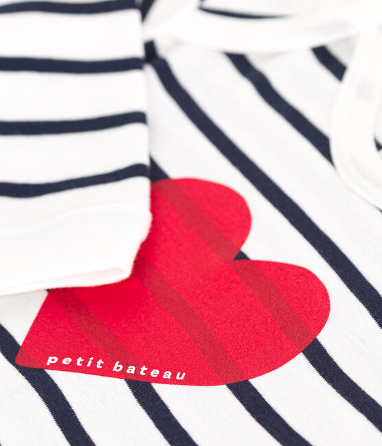 Pyjama bébé en coton ouverture sans pression cœur blanc MARSHMALLOW/bleu SMOKING