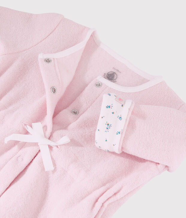 Combinaison longue rose b&eacute;b&eacute; en bouclette &eacute;ponge rose clair