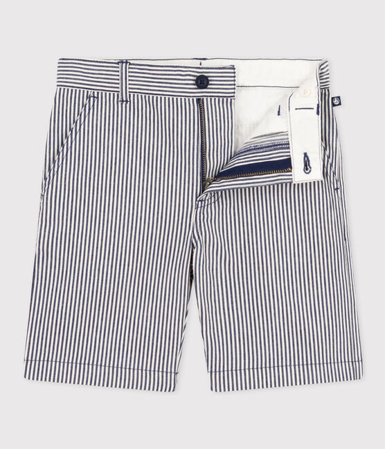 Bermuda en toile de coton rayé enfant garçon bleu MEDIEVAL/blanc MARSHMALLOW
