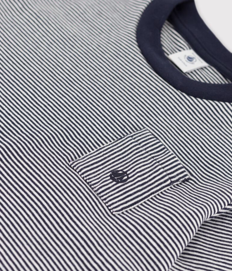 T-shirt manches courtes en coton enfant gar&ccedil;on bleu/blanc