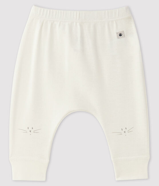 Legging tête de chat bébé en côte blanc MARSHMALLOW