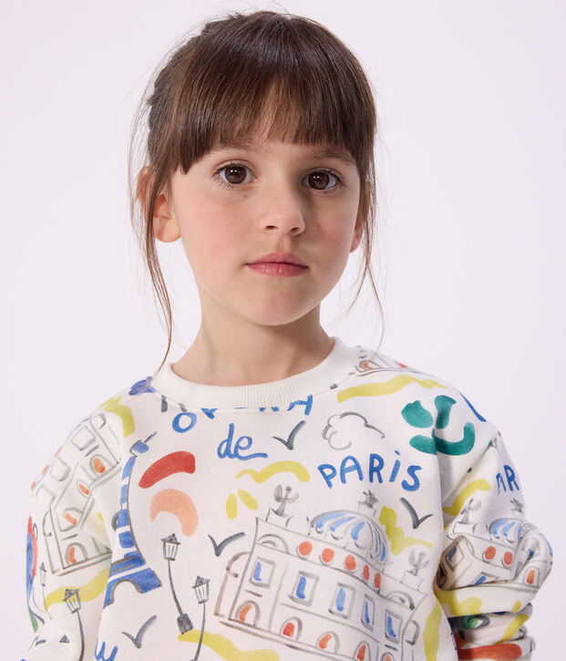 Sweatshirt enfant en coton imprim&eacute; blanc/multicouleur