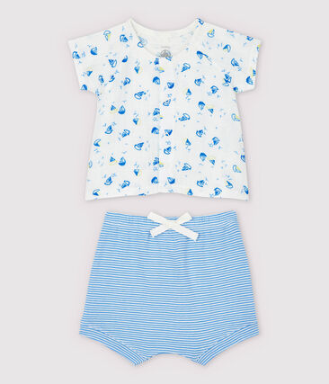 PETIT BATEAU - Ensemble 2 pièces bleu bébé en tissu couche et coton biologique