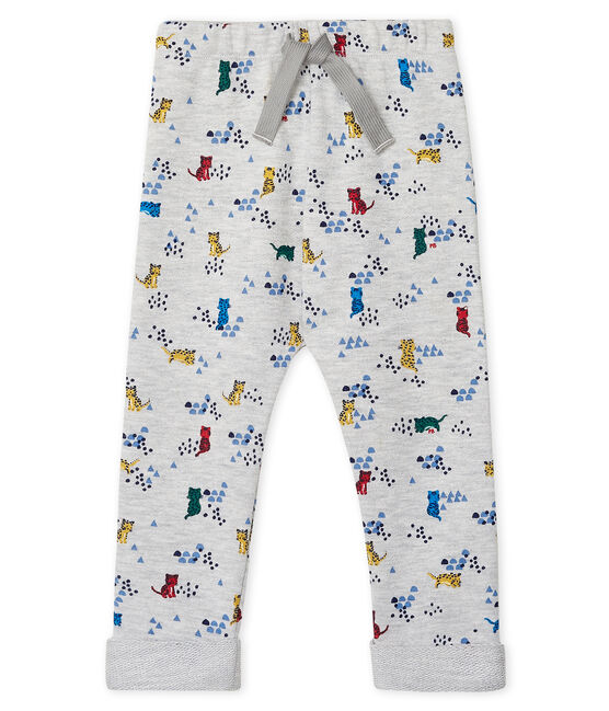 Pantalon bébé garçon en molleton imprimé gris BELUGA/blanc MULTICO