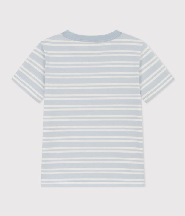 Tee-shirt ray&eacute; en coton enfant gar&ccedil;on bleu/blanc