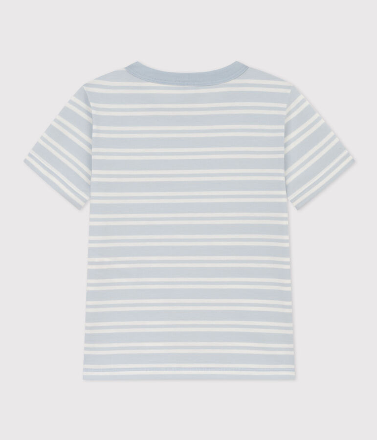 Tee-shirt ray&eacute; en coton enfant gar&ccedil;on bleu/blanc