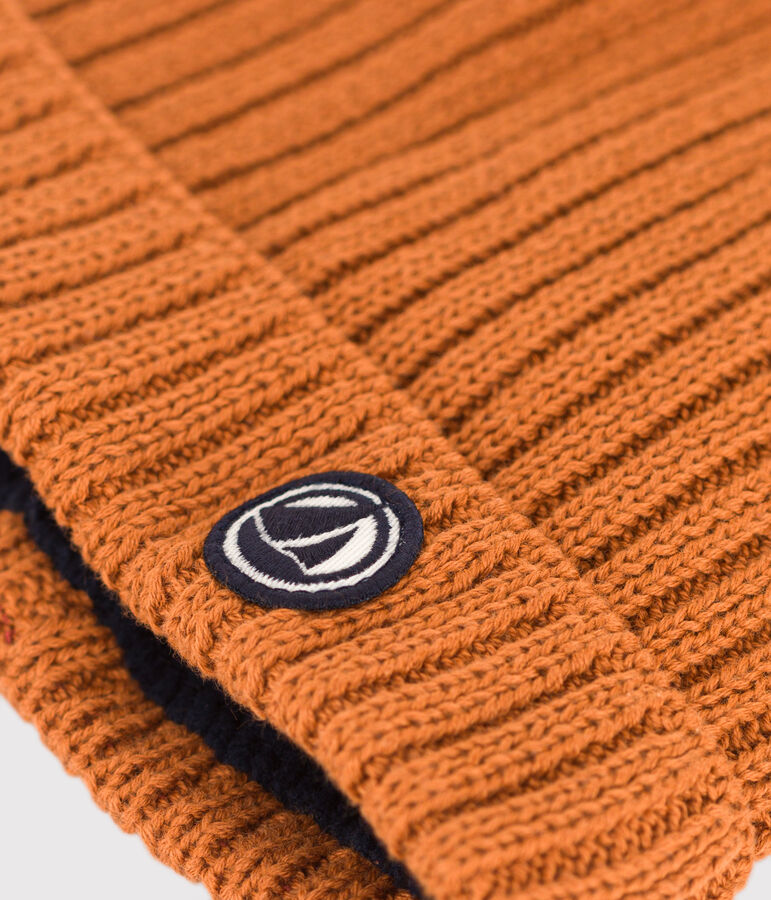 Bonnet b&eacute;b&eacute; en tricot doubl&eacute; en polaire marron ECUREUIL