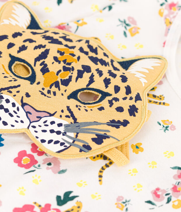 Pyjama d&eacute;guisement phosphorescent imprim&eacute; avec masque panth&egrave;re en coton enfant blanc/multicouleur