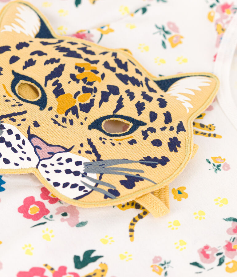 Pyjama d&eacute;guisement phosphorescent imprim&eacute; avec masque panth&egrave;re en coton enfant blanc MARSHMALLOW/blanc MULTICO