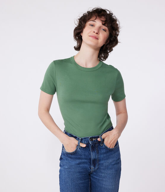 Tee-shirt Femme à manches courtes en lin vert PALMERAIE