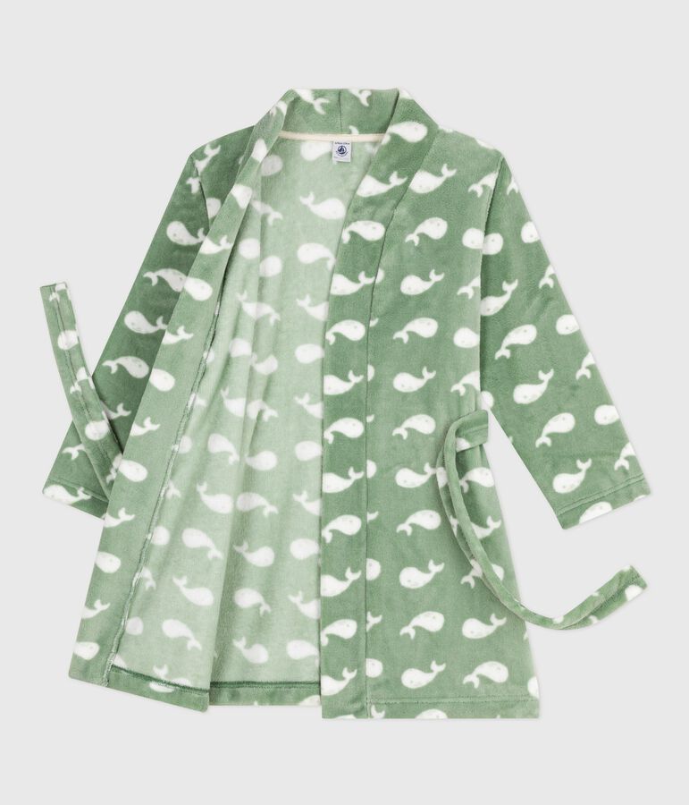 Robe de chambre enfant en polaire imprim&eacute; SAULE/ MARSHMALLOW