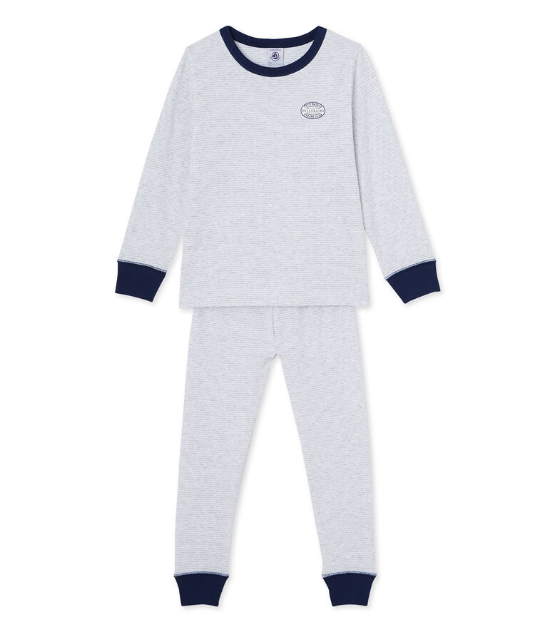 Pyjama gar&ccedil;on en milleraies gris POUSSIERE/blanc LAIT
