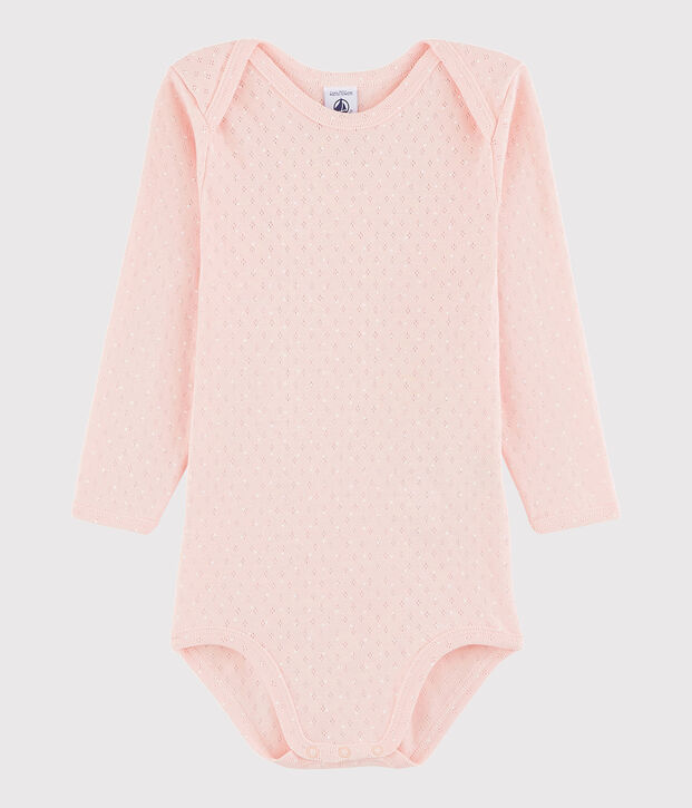 Body manches longues b&eacute;b&eacute; fille rose/blanc
