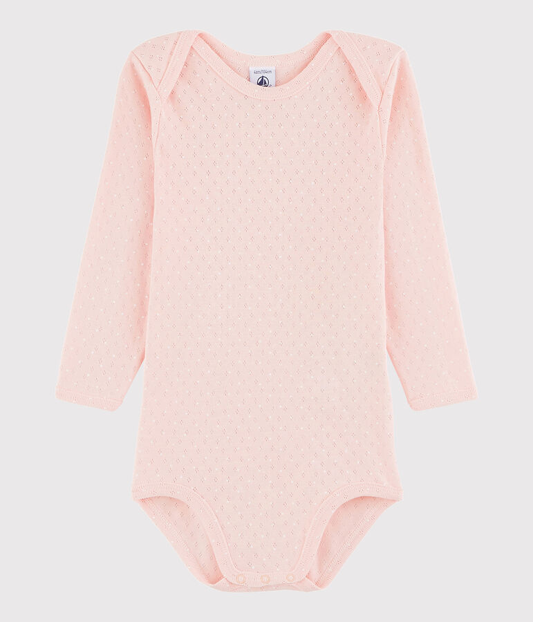 Body manches longues b&eacute;b&eacute; fille rose MINOIS/blanc MARSHMALLOW