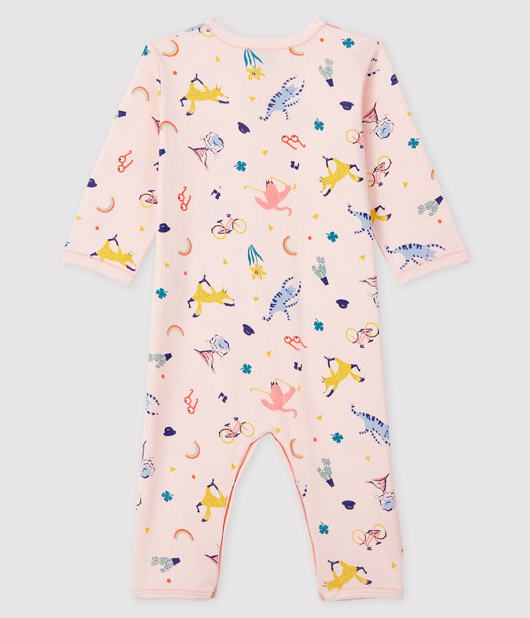 Dors-bien sans pieds b&eacute;b&eacute; fille en c&ocirc;te rose FLEUR/blanc MULTICO