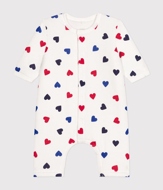 Combinaison longue ouatinée en coton bébé blanc MARSHMALLOW/blanc MULTICO