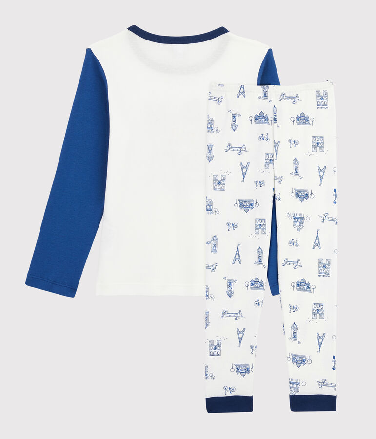 Pyjama motif Paris petit gar&ccedil;on en c&ocirc;te blanc MARSHMALLOW/bleu BLEU/ MULTICO