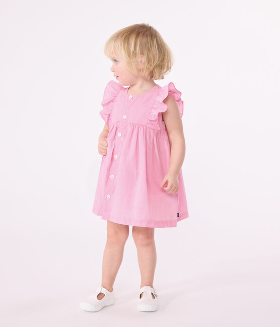 Robe bébé en coton léger sans manches et bloomer, imprimés vichy blanc ECUME/ PETAL
