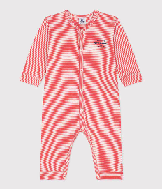 Pyjama bébé sans pieds milleraies en coton orange ABRICOT/ MARSHMALLOW
