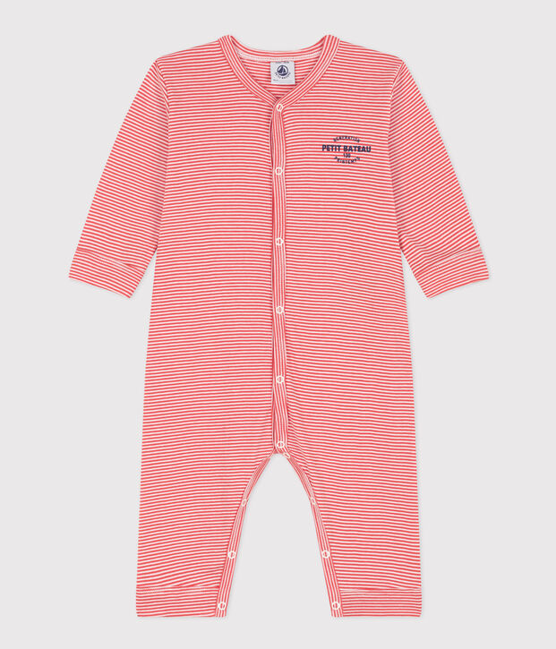 Pyjama b&eacute;b&eacute; sans pieds milleraies en coton orange/blanc
