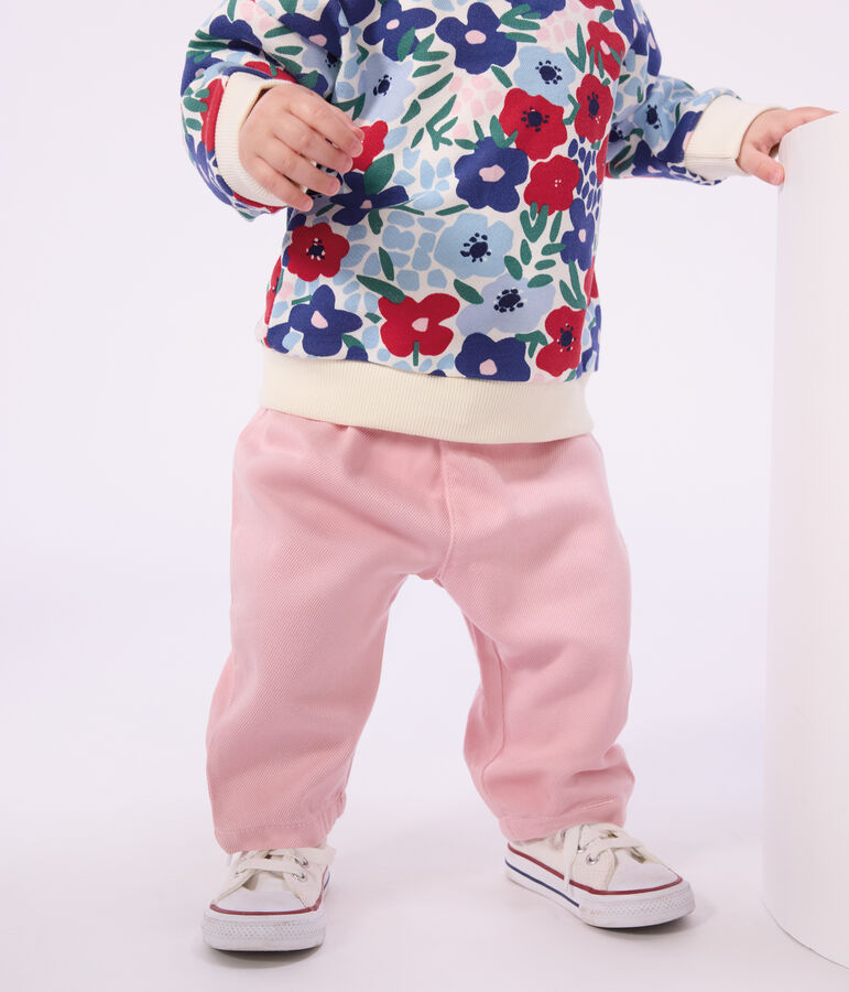 Pantalon b&eacute;b&eacute; en coton souple, uni rose MARQUISE
