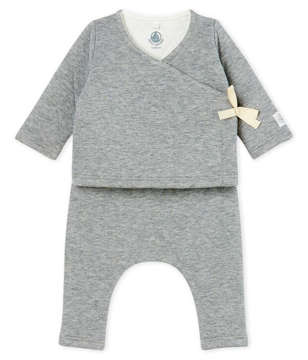 Ensemble deux pi&egrave;ces b&eacute;b&eacute; en tubique matelass&eacute; gris