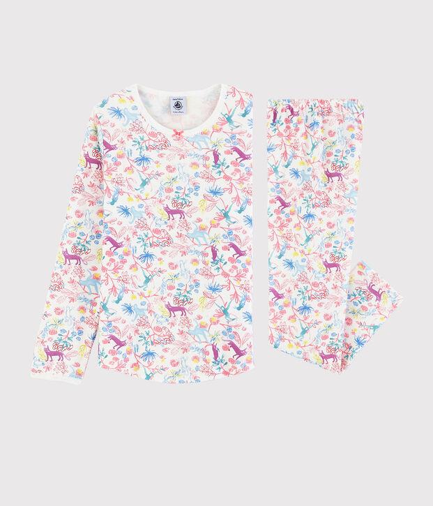 Pyjama imprim&eacute; jungle petite fille en coton blanc/multicouleur