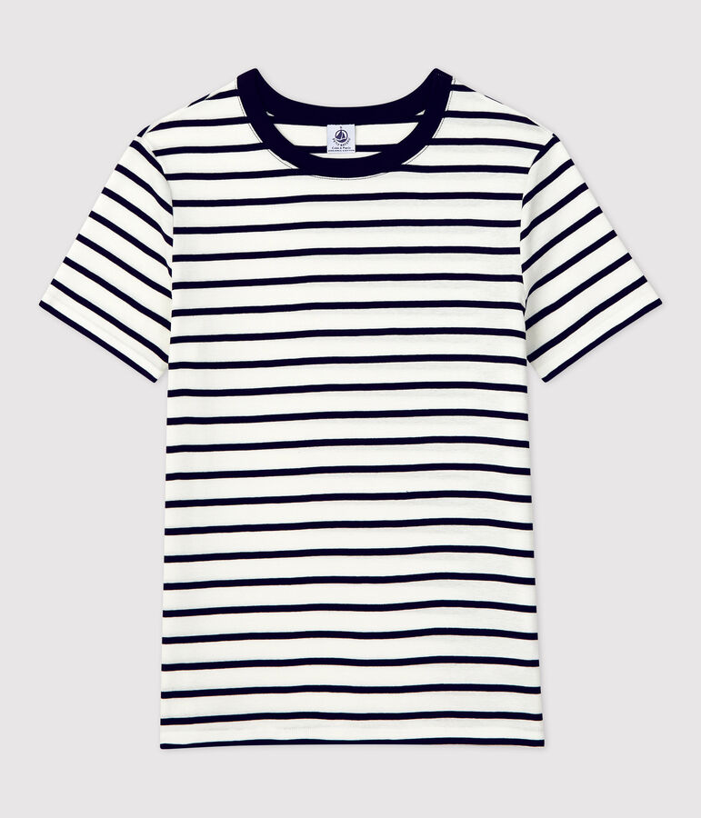 Tee-shirt L'ICONIQUE col rond en coton Femme blanc MARSHMALLOW/bleu SMOKING