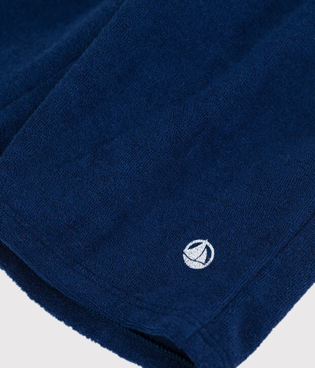 Bermuda en bouclette &eacute;ponge enfant gar&ccedil;on bleu fonc&eacute;