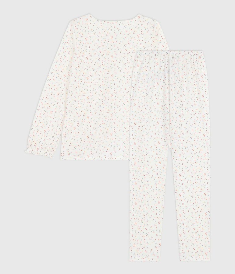Pyjama enfant en coton imprim&eacute; pois blanc MARSHMALLOW/blanc MULTICO