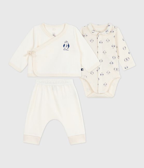 Ensemble bébé 3 pièces cache-cœur et body imprimé pingouins écru MILK