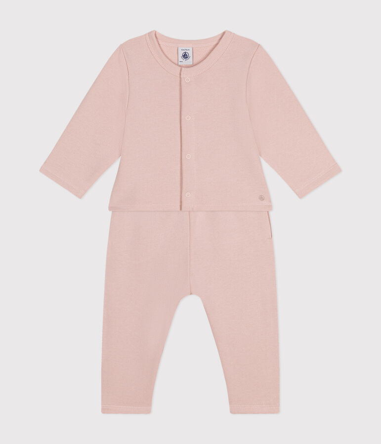 Ensemble cardigan et pantalon en molleton b&eacute;b&eacute; rose SALINE