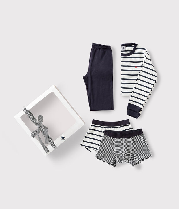 Coffret cadeau pyjama et boxers ray&eacute;s en coton multicouleur