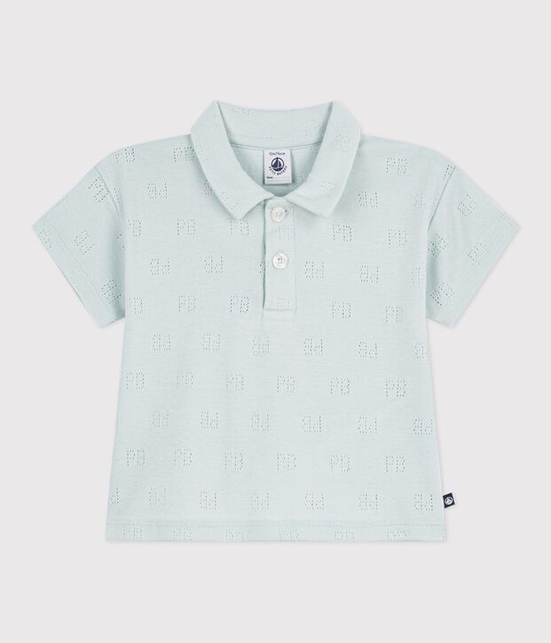 Polo b&eacute;b&eacute; en coton ajour&eacute; &agrave; manches courtes &agrave; motifs vert
