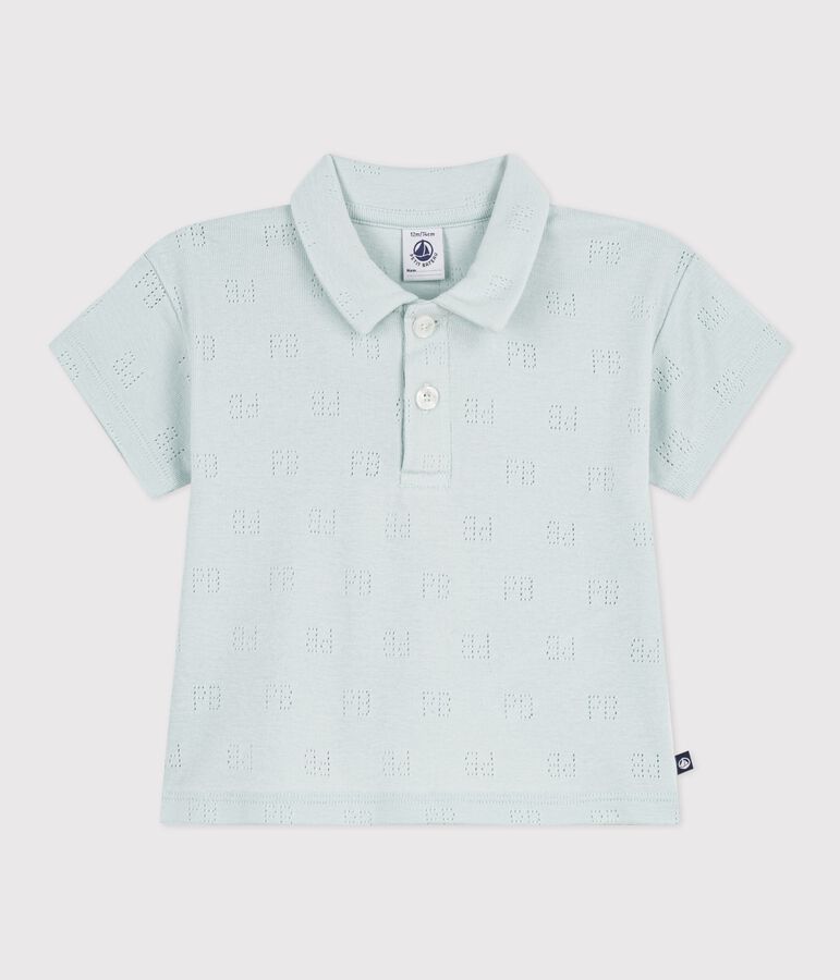 Polo b&eacute;b&eacute; en coton ajour&eacute; &agrave; manches courtes &agrave; motifs bleu