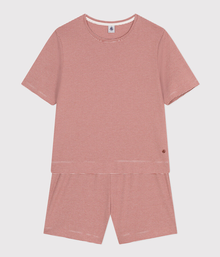 Pyjama short et tee-shirt en coton ray&eacute; femme FAMEUX/ MARSHMALLOW