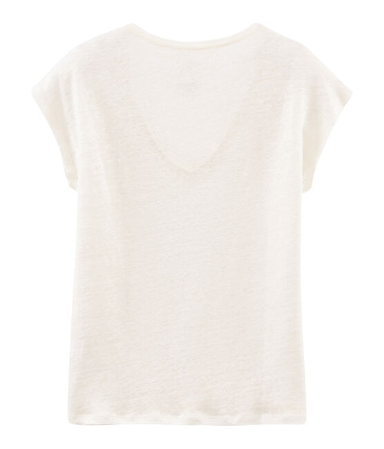 Tee-shirt manches courtes uni femme en lin irisé blanc MARSHMALLOW/rose COPPER