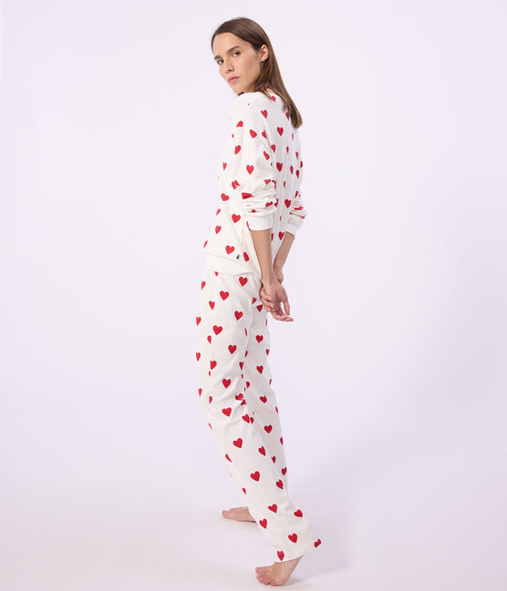 Pyjama femme en coton imprimé cœurs blanc MARSHMALLOW/rouge TERKUIT