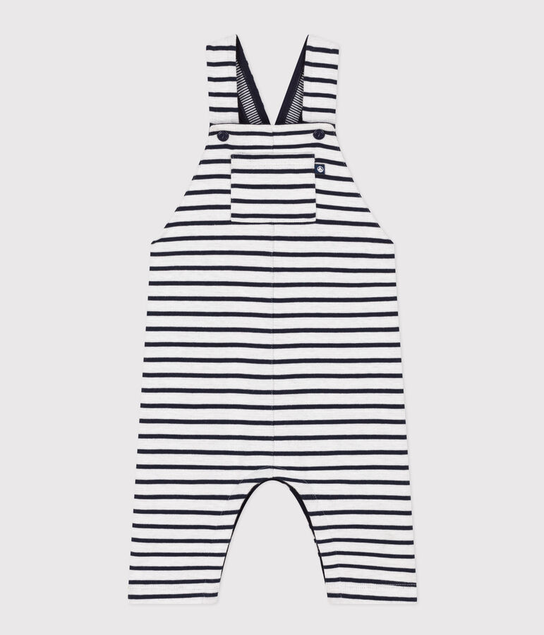 Salopette longue en jersey &eacute;pais ray&eacute; b&eacute;b&eacute; blanc MARSHMALLOW/bleu SMOKING